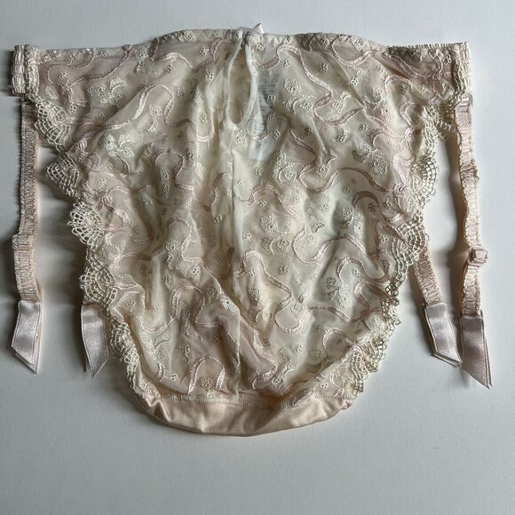 Lejaby Panties with 4 Garters Pink & Beige Lace Keyhole Back SizeL/7 - Picture 1 of 6